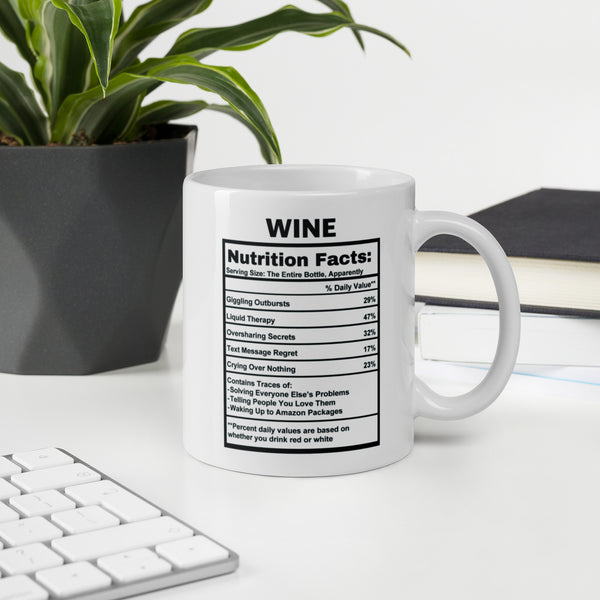 Wine Lover Gift Mug - Funny Nutrition Facts Coffee Mug for Mom - Sarcastic Wine Humor Gift