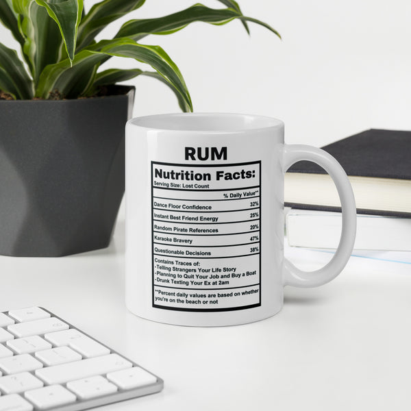 Rum Lover Gift Mug - Funny Nutrition Facts Coffee Mug for Dad - Sarcastic Rum Drinker Gift for Men Friends