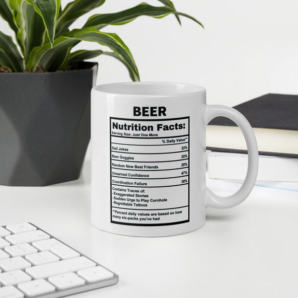 Beer Lover Gift Mug - Funny Nutrition Facts Coffee Mug for Dad Men - Sarcastic Beer Drinker Man Cave Gift