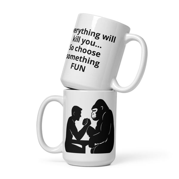 Gorilla Coffee Mug Gift for Men - Funny Arm Wrestling Mug Dad Gift - Motivational Strength Mug For Him