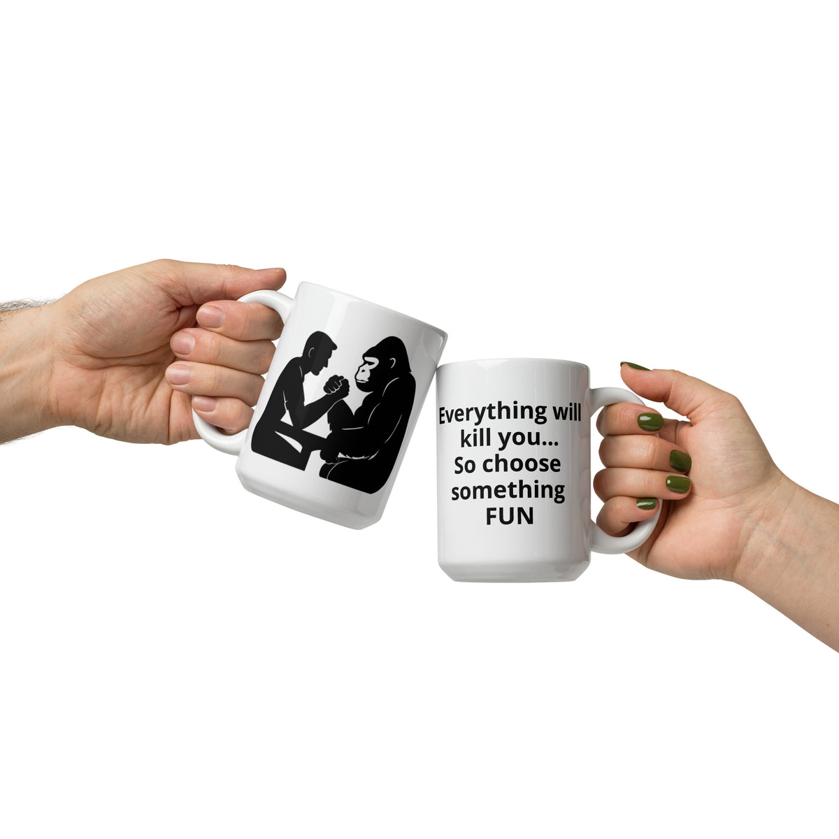 Gorilla Coffee Mug Gift for Men - Funny Arm Wrestling Mug Dad Gift - Motivational Strength Mug For Him