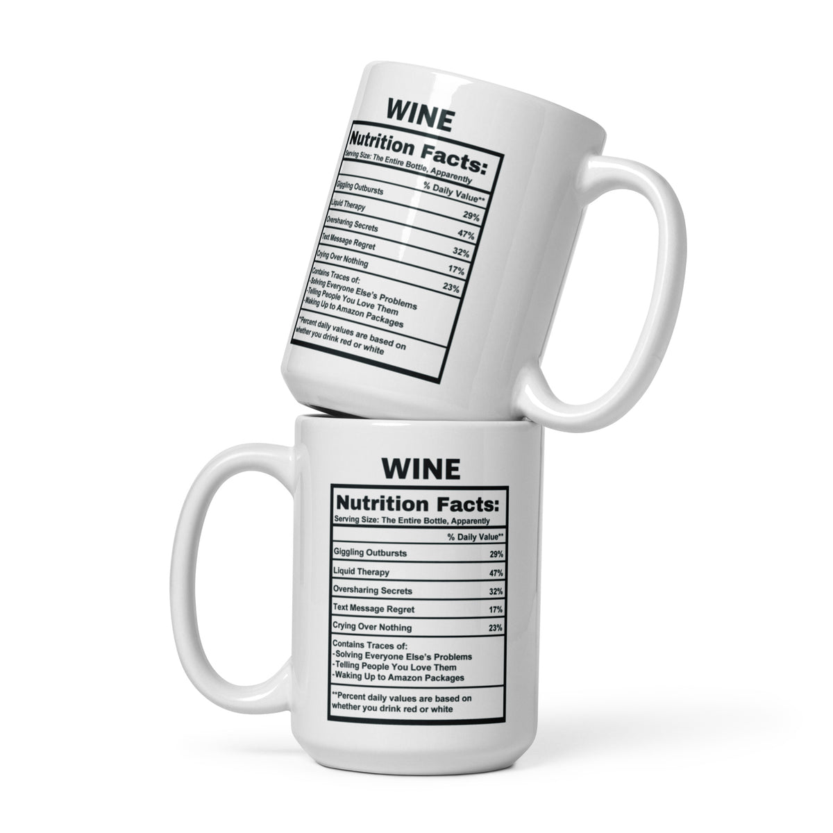 Wine Lover Gift Mug - Funny Nutrition Facts Coffee Mug for Mom - Sarcastic Wine Humor Gift