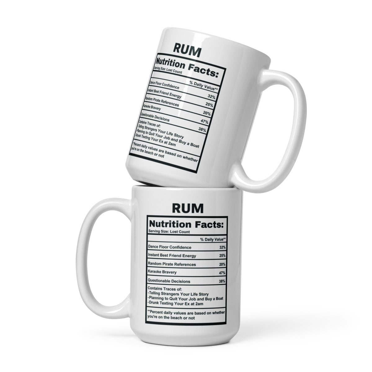 Rum Lover Gift Mug - Funny Nutrition Facts Coffee Mug for Dad - Sarcastic Rum Drinker Gift for Men Friends