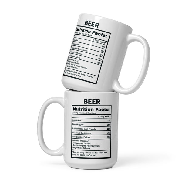 Beer Lover Gift Mug - Funny Nutrition Facts Coffee Mug for Dad Men - Sarcastic Beer Drinker Man Cave Gift
