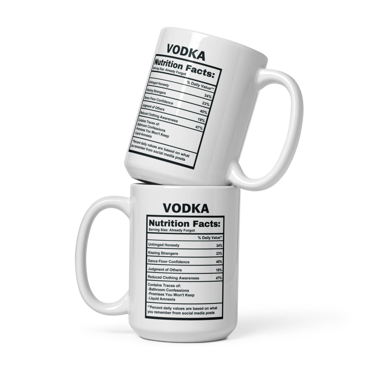Vodka Lover Gift Mug - Funny Nutrition Facts Coffee Mug for Her Him - Sarcastic Vodka Drinker Party Gift