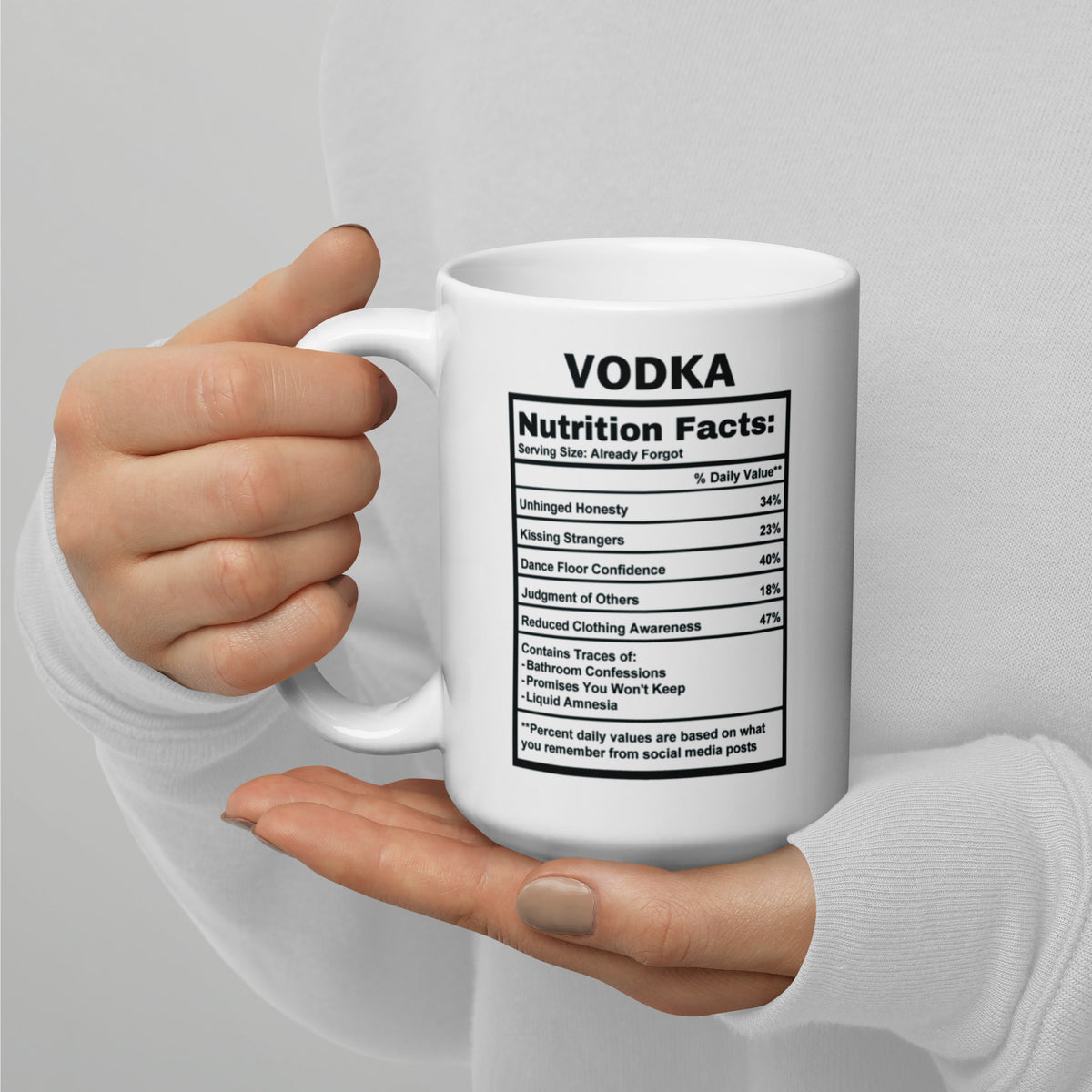 Vodka Lover Gift Mug - Funny Nutrition Facts Coffee Mug for Her Him - Sarcastic Vodka Drinker Party Gift