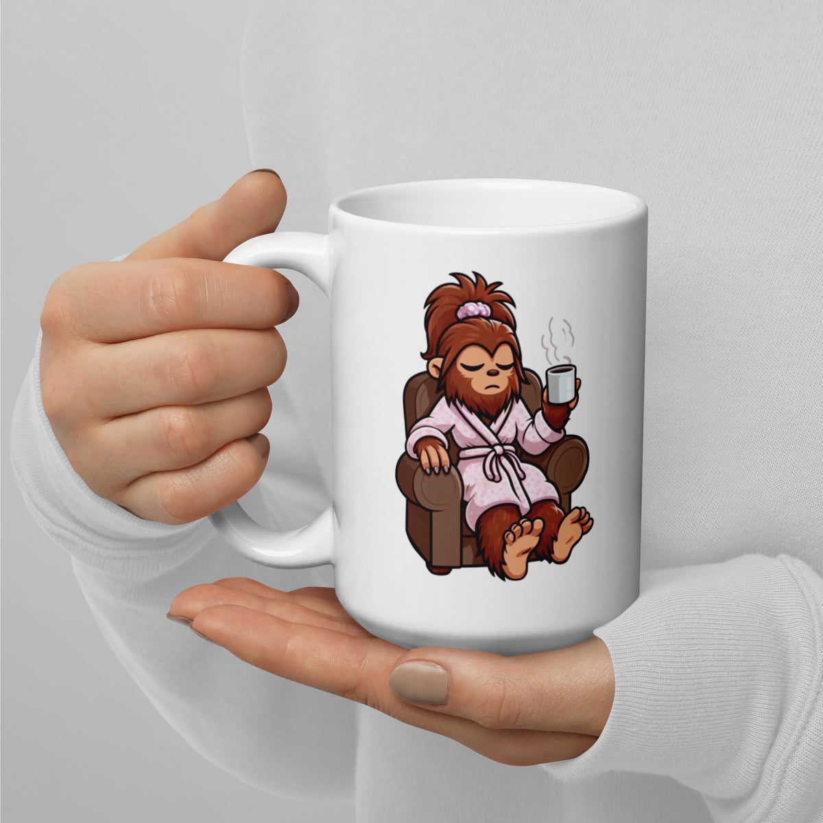 Grumpy Lady Bigfoot Mug - Sasquatch Coffee Cup - Funny Cryptid Gift for Coffee Lovers