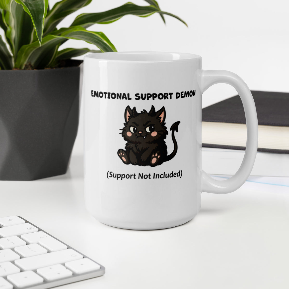 Funny Black Cat Mug – Emotional Support Demon Coffee Mug – Dark Humor Cat Gift – Witchy Cat Lover Mug