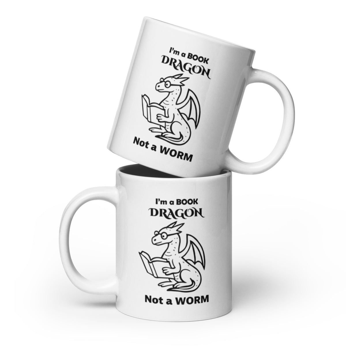 Book Dragon Mug - Book Lover Gift - Funny Bookworm Coffee Cup for Librarian Teacher Reader - 11oz 15oz 20oz Ceramic