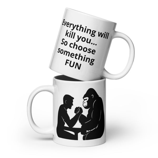 Gorilla Coffee Mug Gift for Men - Funny Arm Wrestling Mug Dad Gift - Motivational Strength Mug For Him