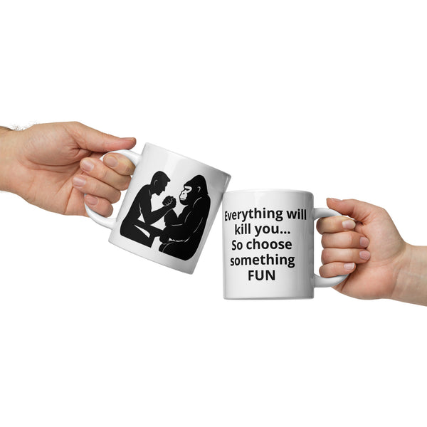 Gorilla Coffee Mug Gift for Men - Funny Arm Wrestling Mug Dad Gift - Motivational Strength Mug For Him