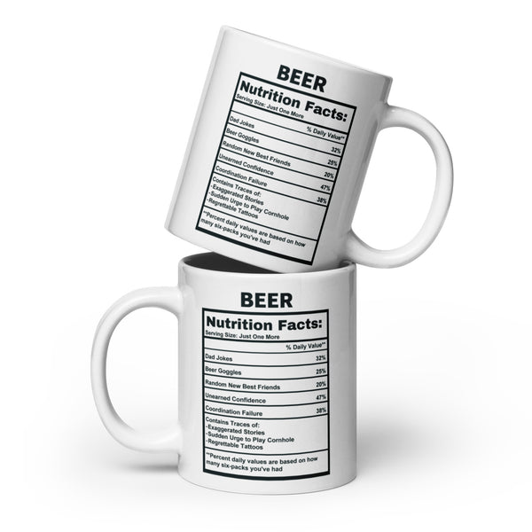 Beer Lover Gift Mug - Funny Nutrition Facts Coffee Mug for Dad Men - Sarcastic Beer Drinker Man Cave Gift
