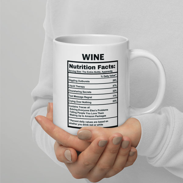 Wine Lover Gift Mug - Funny Nutrition Facts Coffee Mug for Mom - Sarcastic Wine Humor Gift