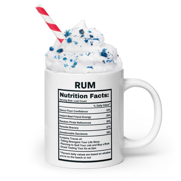 Rum Lover Gift Mug - Funny Nutrition Facts Coffee Mug for Dad - Sarcastic Rum Drinker Gift for Men Friends