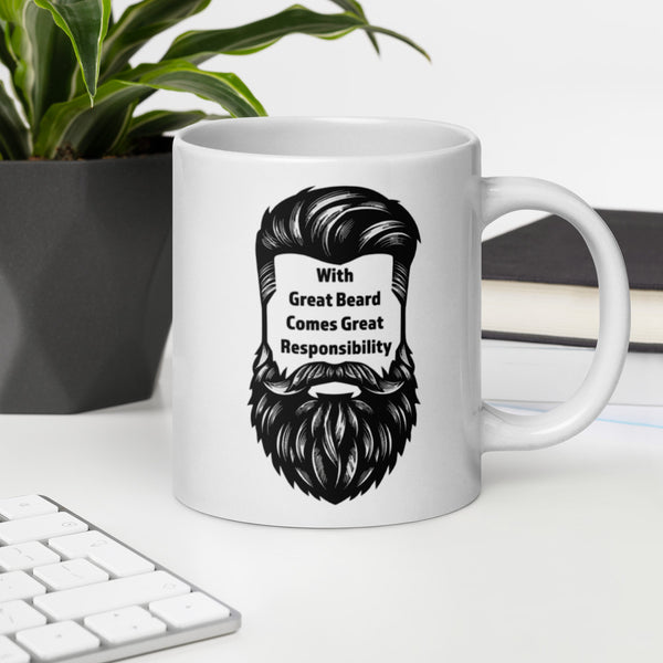 Funny Beard Mug For Men - With Great Beard Comes Great Responsibility - Coffee Mug Bearded Dad Gift - Beard Lover Novelty Mug