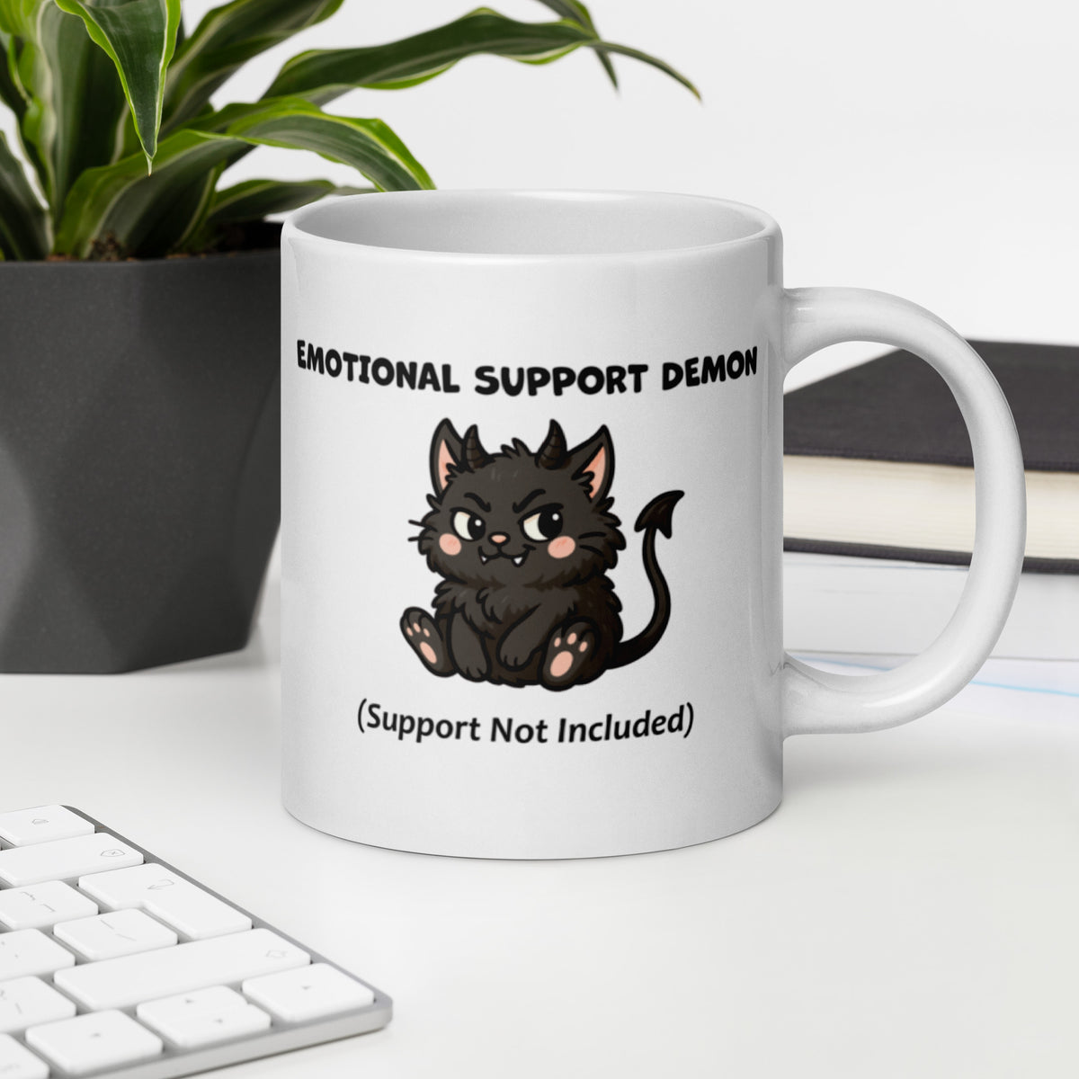Funny Black Cat Mug – Emotional Support Demon Coffee Mug – Dark Humor Cat Gift – Witchy Cat Lover Mug