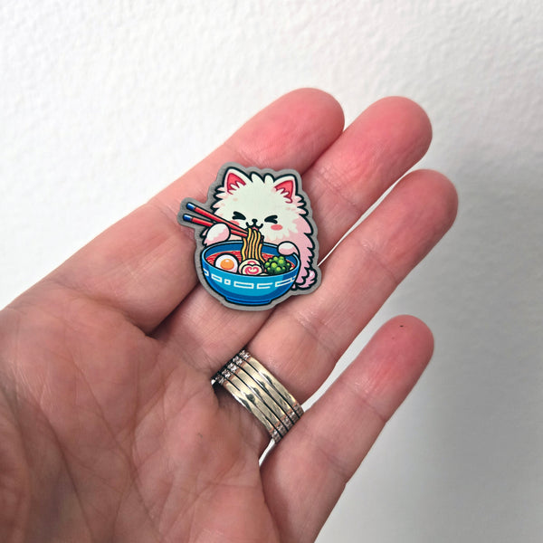 Ramen Cat Metal Pin - Kawaii Cat with Noodles Decorative Badge